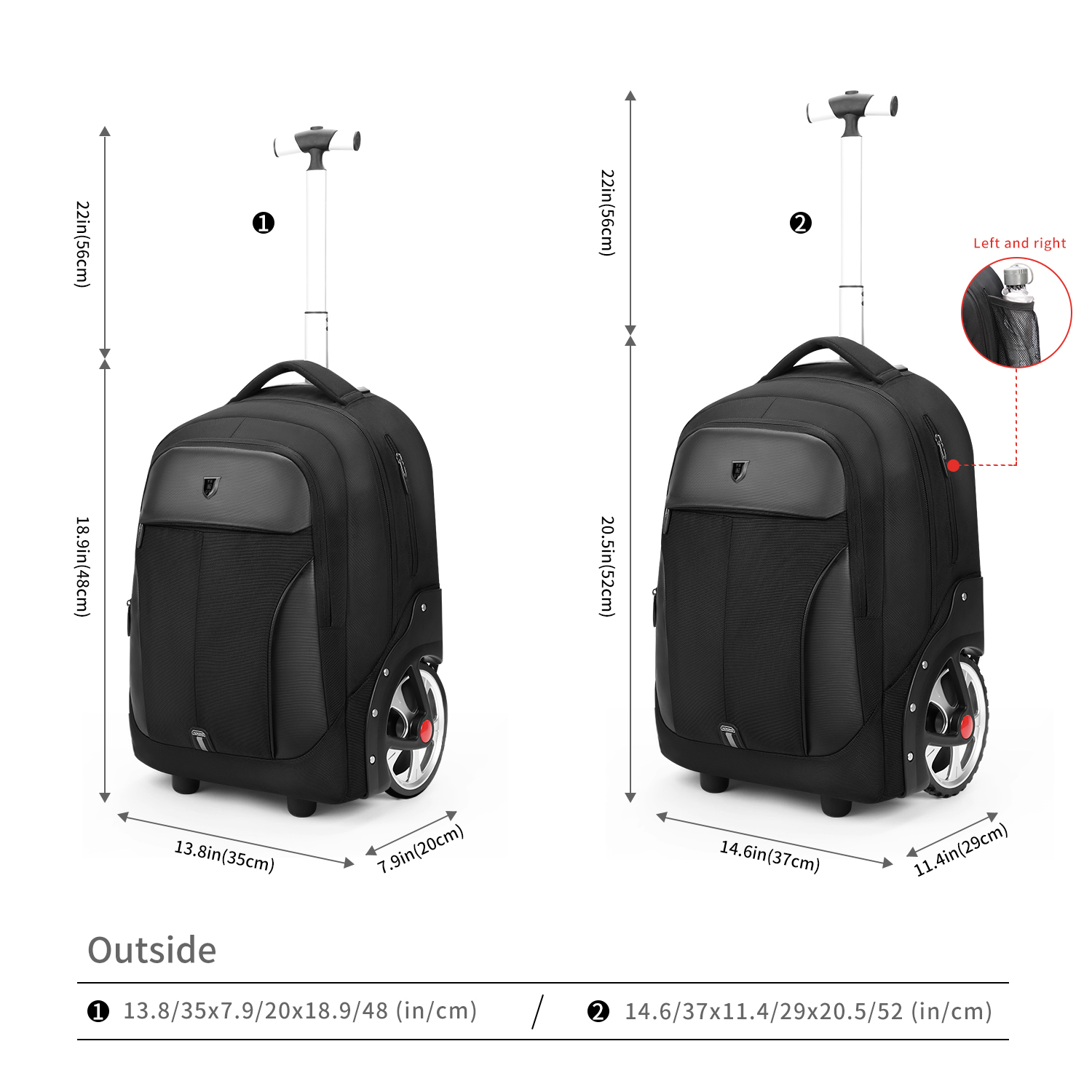 Laptop Accessories Organizer Bag - 20 inch Rolling Luggage Backpack With