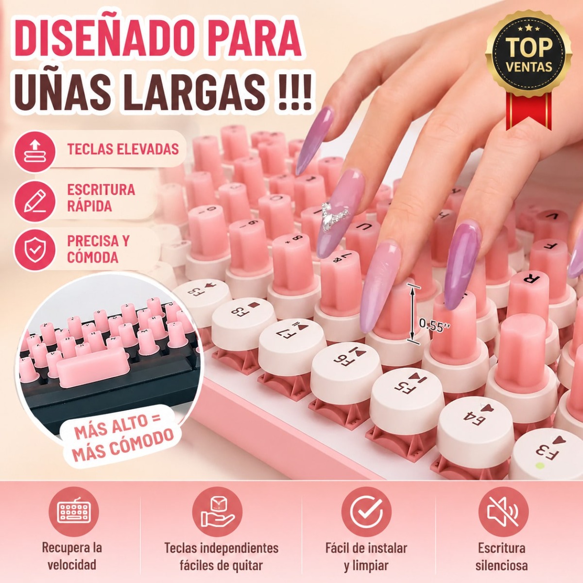 Keyboard Cover Silicone - Reusable Long Nails Keyboard Bubble Stickers