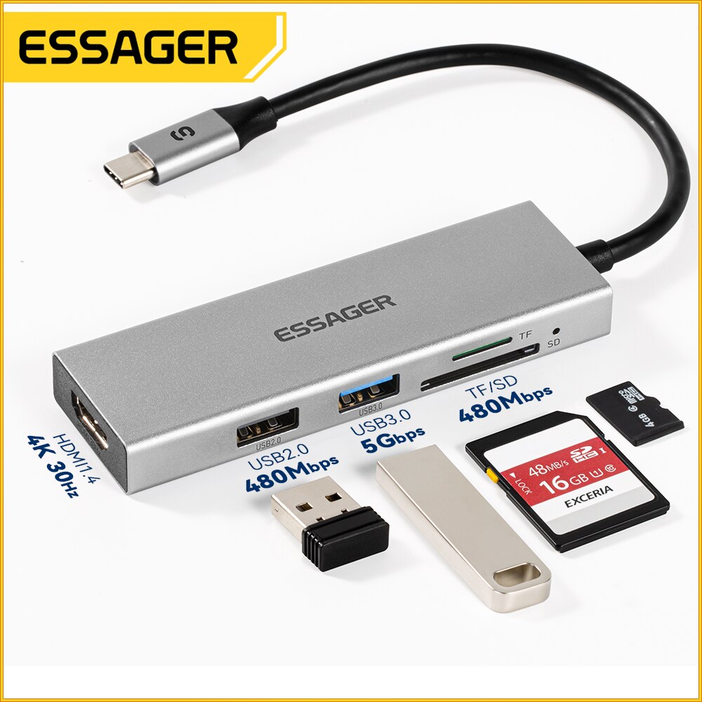 Essager 5 in 1 USB C HUB HDMI- - đánh giá và giá Usb C Docking Hub