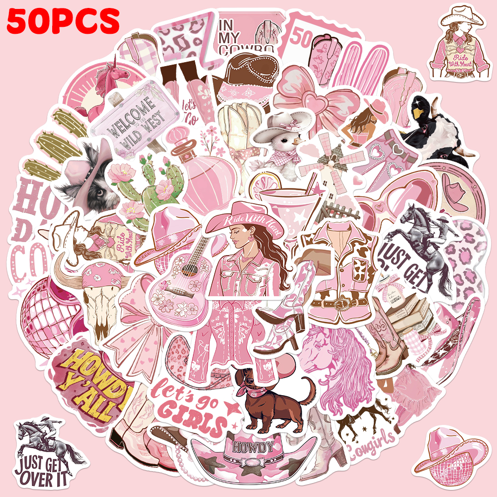 50PCS Pink Cowgirl Stickers Wa - đánh giá và giá Laptop Accessories Aesthetic