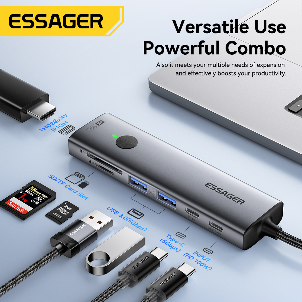 Essager USB C HUB 4K 7-in-1 Ty - đánh giá và giá Usb C Docking Hub